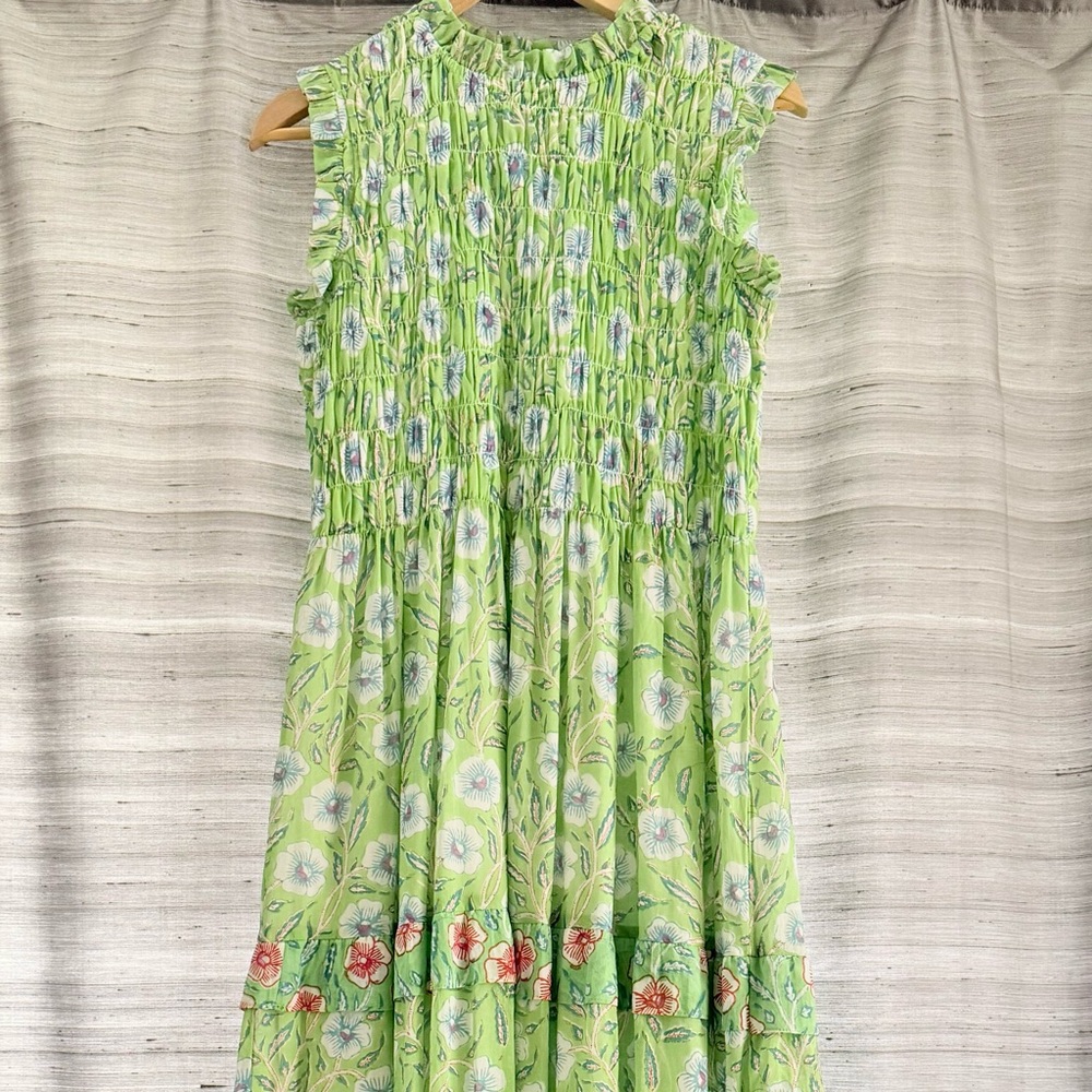 Oliphant Green Floral Ruffled Maxi Skirt